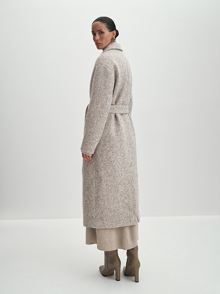 Длинное зимнее утепленное шерстяное пальто