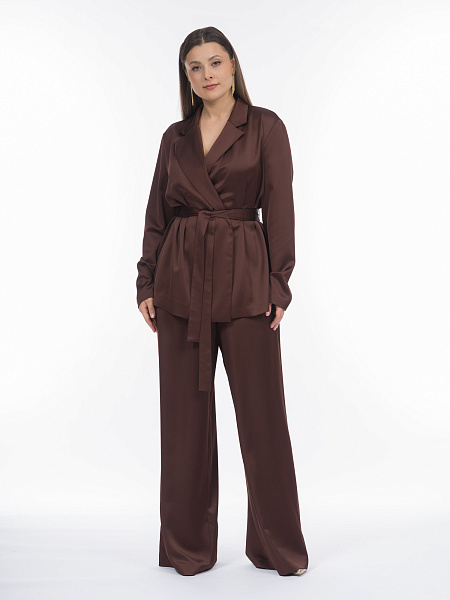 Атласная блуза на запах с длинным рукавом