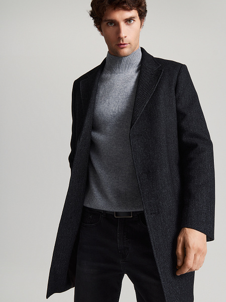 Шерстяное пальто со съемным капюшоном и манишкой