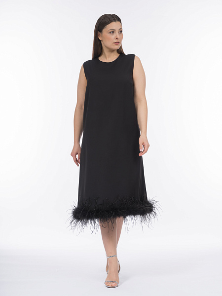 Платье длины миди с перьями