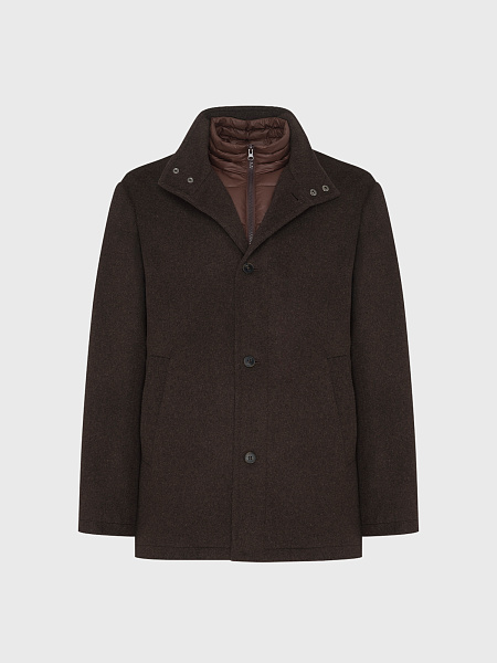 Укороченное пальто с отстегивающейся манишкой, утепленное синтепоном