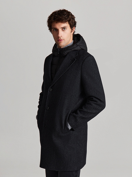 Шерстяное пальто со съемным капюшоном и манишкой