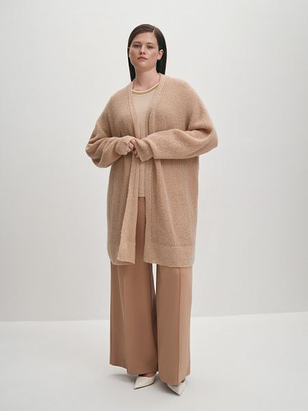 Теплый удлиненный вязаный кардиган