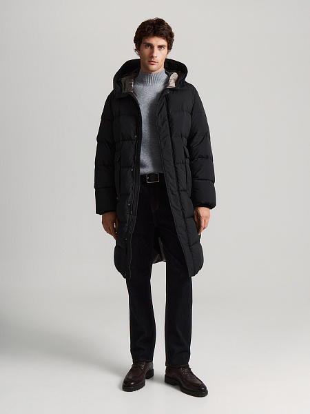 Влагозащитный пуховик удлиненный с натуральным утеплителем пух/перо