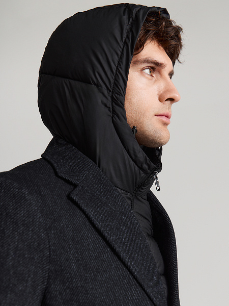 Шерстяное пальто со съемным капюшоном и манишкой