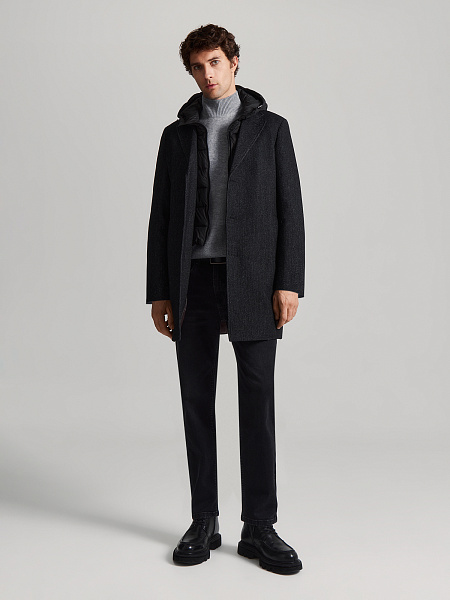 Шерстяное пальто со съемным капюшоном и манишкой