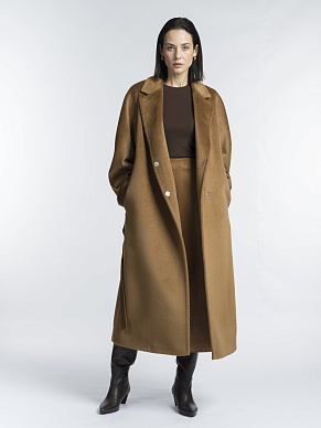 Длинное пальто из шерстяной ткани с добавлением шелка