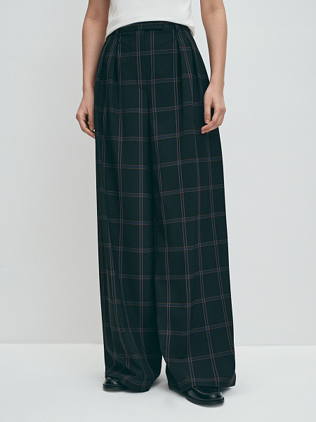 Прямые широкие брюки в клетку