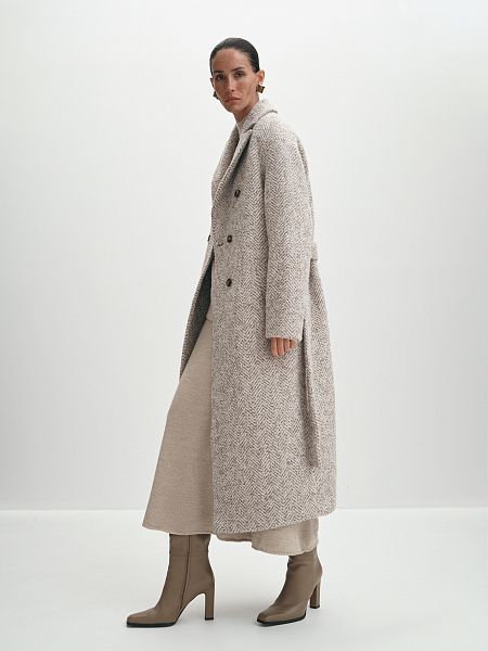 Длинное зимнее утепленное шерстяное пальто