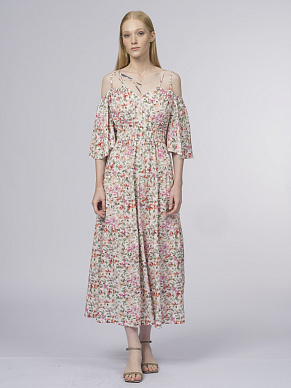 Платье с бретелями и рукавами из 100% вискозы