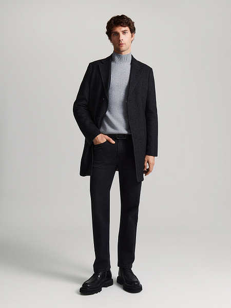 Шерстяное пальто со съемным капюшоном и манишкой