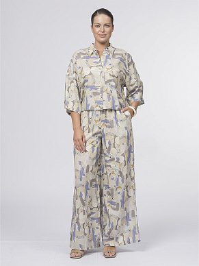 Брюки изо льна и вискозы с абстрактным принтом