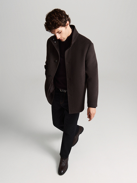 Укороченное пальто с отстегивающейся манишкой, утепленное синтепоном