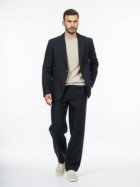 Однобортный пиджак с накладными карманами изо льна