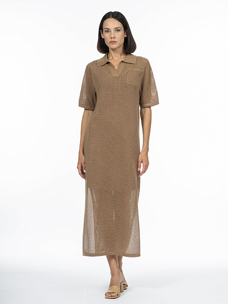 Платье-поло, связанное сеткой