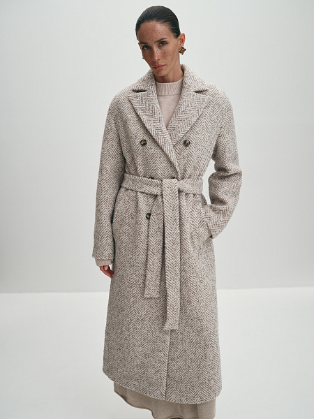 Длинное зимнее утепленное шерстяное пальто