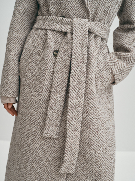 Длинное зимнее утепленное шерстяное пальто