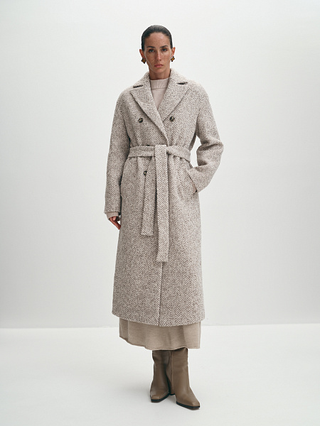 Длинное зимнее утепленное шерстяное пальто