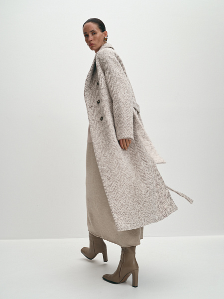 Длинное зимнее утепленное шерстяное пальто