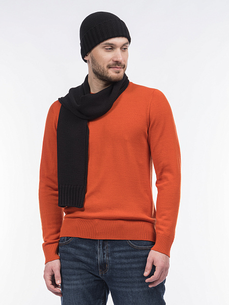 Черный вязаный шарф с шерстью мериноса