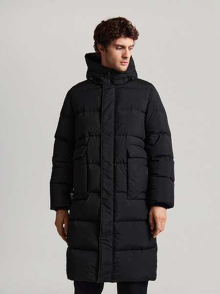 Влагозащитный пуховик удлиненный с натуральным утеплителем пух/перо