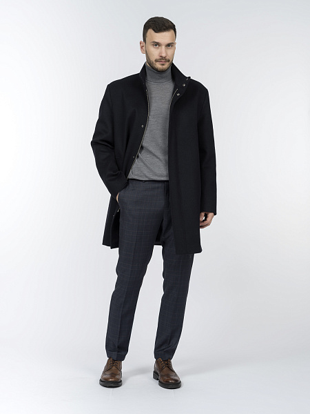 Шерстяное пальто с воротником-стойкой 