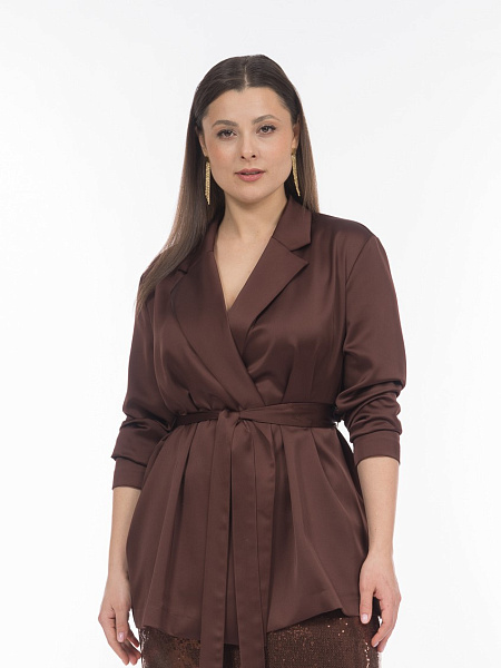 Атласная блуза на запах с длинным рукавом