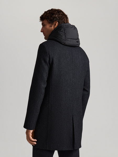 Шерстяное пальто со съемным капюшоном и манишкой